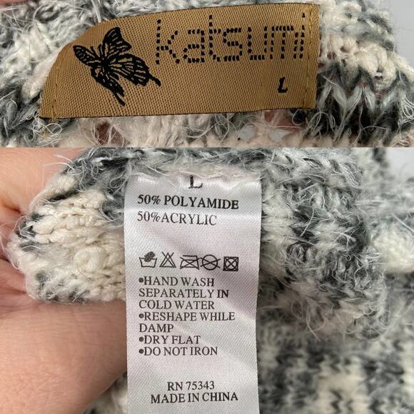 Katsumi Woven Sweater Blue Ivory Fuzzy Knit Eyelash Pullover Casual Work Size S - Picture 6 of 7